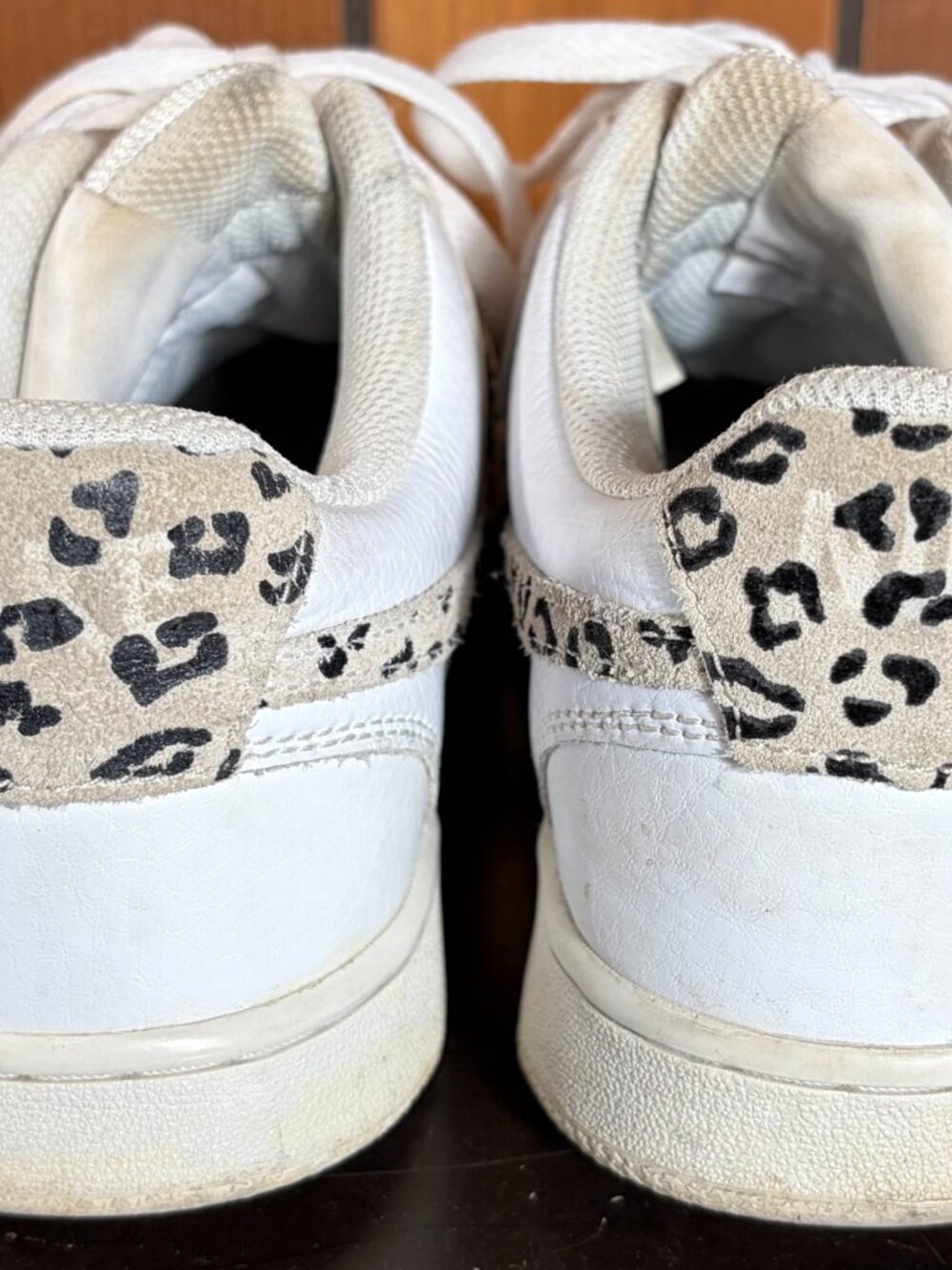 Size 9 - Nike Court Vision Low Leopard Swoosh - White Womens Sneakers - Picture 7 of 11